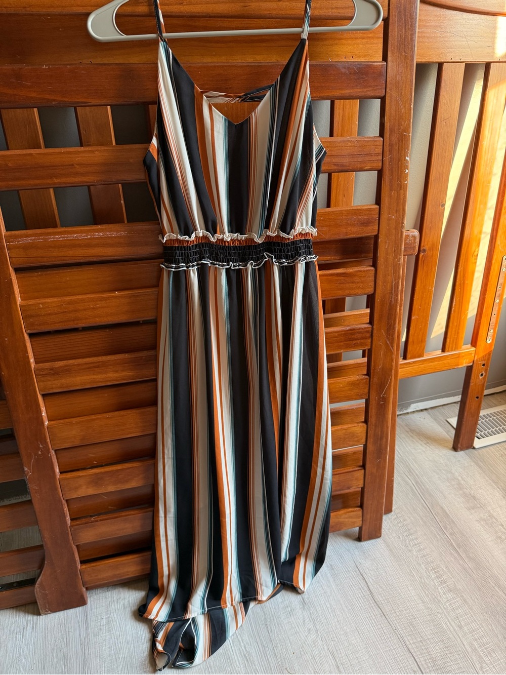 Madewell Striped Spaghetti-Strap Maxi Dress in Black, Rust & Cream